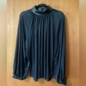 Eloquii Black Sheer Blouse with Faux Leather Accents